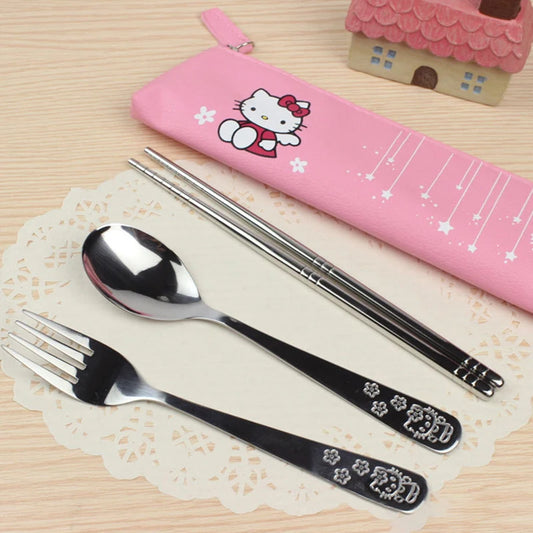 Sanrio Hello Kitty Metal Spoon, Fork & Chopsticks Set