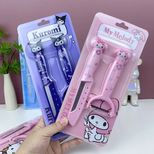 Sanrio Hello Kitty Kawaii Kuromi & My Melody Fruit Peeling Knife Set