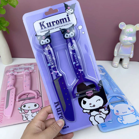 Sanrio Hello Kitty Kawaii Kuromi & My Melody Fruit Peeling Knife Set